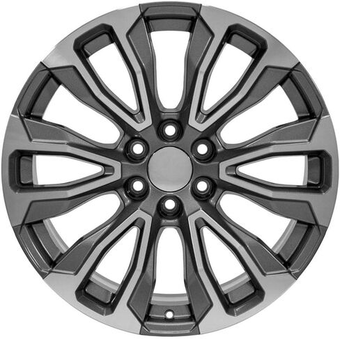 إطارات وإطارات OE Wheels CV30 مقاس 22 بوصة تناسب طراز يوكون دينالي 6x139.7 22x9 مصنوعة من المعدن اللامع - هولاندر 14025 - TS-37 AT 285/45-22 (مجموعة من 4) in Saudi Arabia