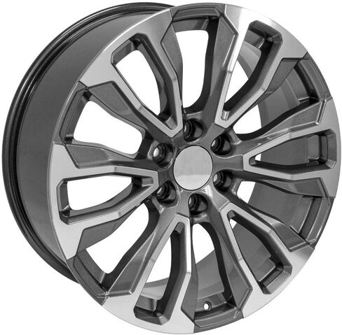 إطارات وإطارات OE Wheels CV30 مقاس 22 بوصة تناسب طراز يوكون دينالي 6x139.7 22x9 مصنوعة من المعدن اللامع - هولاندر 14025 - TS-37 AT 285/45-22 (مجموعة من 4) in Saudi Arabia