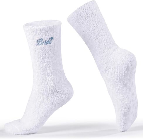 Non Slip Bride Sock Blue White Bridal Sock Soft Fuzzy Sleep Socks Gifts for Bride Wifey Anniversary Wedding in Saudi Arabia