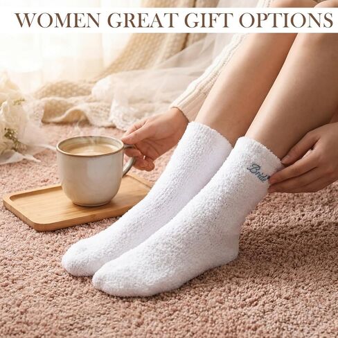 Non Slip Bride Sock Blue White Bridal Sock Soft Fuzzy Sleep Socks Gifts for Bride Wifey Anniversary Wedding in Saudi Arabia