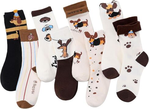 8 Pairs Womens Funny Socks Colorful Novelty Cute Dachshund Pattern Cotton Crew Socks for Dog Lover Women Mum in Saudi Arabia