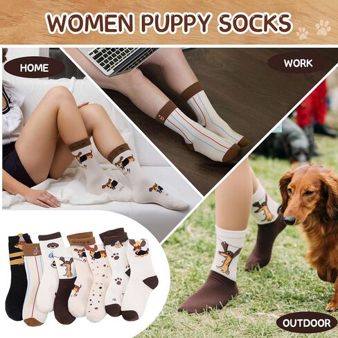 8 Pairs Womens Funny Socks Colorful Novelty Cute Dachshund Pattern Cotton Crew Socks for Dog Lover Women Mum in Saudi Arabia