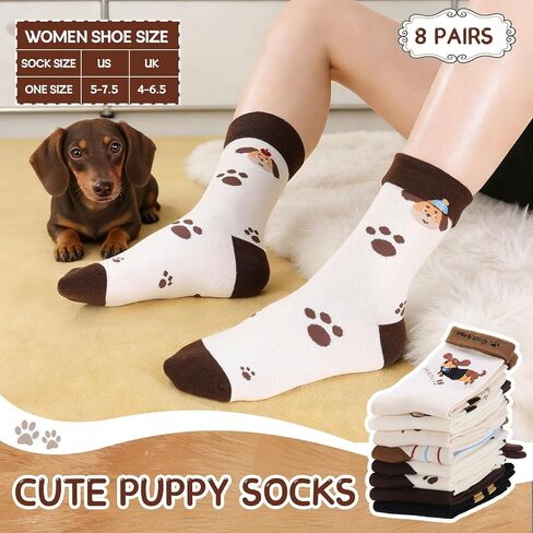 8 Pairs Womens Funny Socks Colorful Novelty Cute Dachshund Pattern Cotton Crew Socks for Dog Lover Women Mum in Saudi Arabia