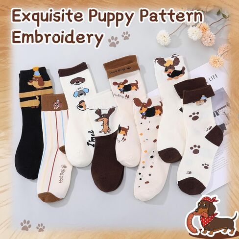 8 Pairs Womens Funny Socks Colorful Novelty Cute Dachshund Pattern Cotton Crew Socks for Dog Lover Women Mum in Saudi Arabia
