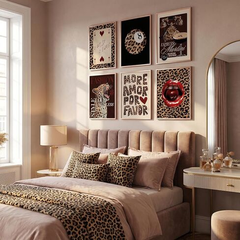 6pcs Trendy Leopard Canvas Wall Art Preppy Cheetah Room Aesthetic Posters Prints Paintings Funky Lucky 8 Ball Wall Decor Pictures for Girls Bedroom Apartment Dorm Unframed in Saudi Arabia