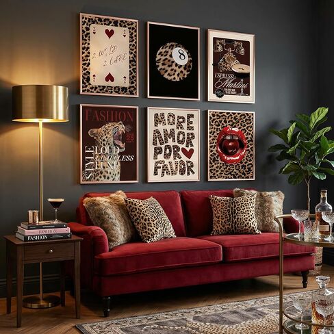 6pcs Trendy Leopard Canvas Wall Art Preppy Cheetah Room Aesthetic Posters Prints Paintings Funky Lucky 8 Ball Wall Decor Pictures for Girls Bedroom Apartment Dorm Unframed in Saudi Arabia