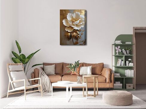 Flower Pictures Canvas Wall Art White Gold Flowers Elegant Wall Decor Pictures Retro Floral Poster Prints For Bedroom Bathroom Wall Decorations (12Inx16In Canvas) in Saudi Arabia
