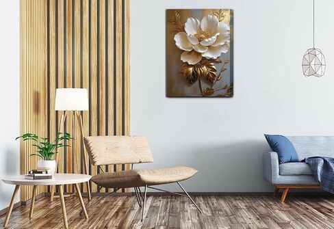 Flower Pictures Canvas Wall Art White Gold Flowers Elegant Wall Decor Pictures Retro Floral Poster Prints For Bedroom Bathroom Wall Decorations (12Inx16In Canvas) in Saudi Arabia