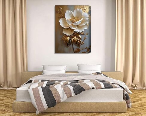 Flower Pictures Canvas Wall Art White Gold Flowers Elegant Wall Decor Pictures Retro Floral Poster Prints For Bedroom Bathroom Wall Decorations (12Inx16In Canvas) in Saudi Arabia