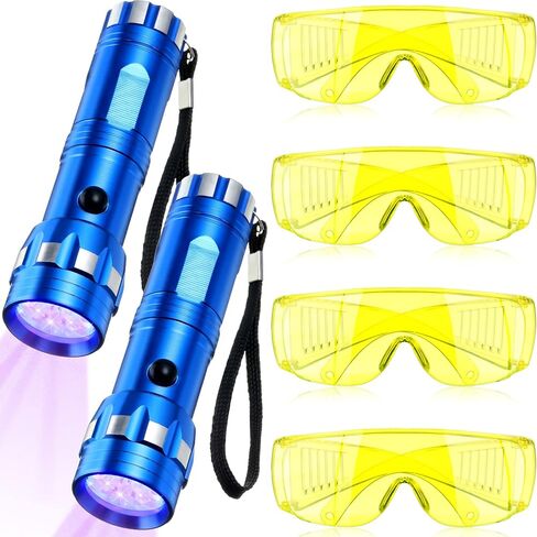Auto Air Conditioner Leak Detector Tool Flashlight 2 Pieces Car Leak Test Flashlight Dye Oil UV Leak Detection Kit Automotive 14 LED Flashlight with 4 Pairs UV Protective Glasses and 2 Black Bags in Saudi Arabia