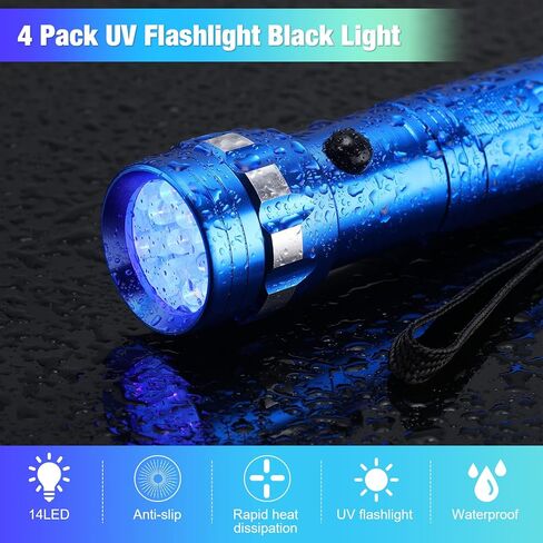 Auto Air Conditioner Leak Detector Tool Flashlight 2 Pieces Car Leak Test Flashlight Dye Oil UV Leak Detection Kit Automotive 14 LED Flashlight with 4 Pairs UV Protective Glasses and 2 Black Bags in Saudi Arabia
