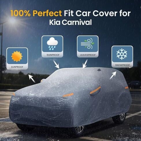 غطاء سيارة Minivan لسيارة Kia Carnival MPV/Sedona (1998-2026) مقاوم للماء بنسبة 100% في جميع الأحوال الجوية، أغطية خارجية كاملة شديدة التحمل للحماية من الأشعة فوق البنفسجية والمطر والشمس. رمادي in Kuwait