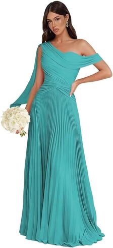One Shoulder Pleated Bridesmaid Dresses Chiffon A Line Long Flowy Formal Gowns IMR011 in Saudi Arabia
