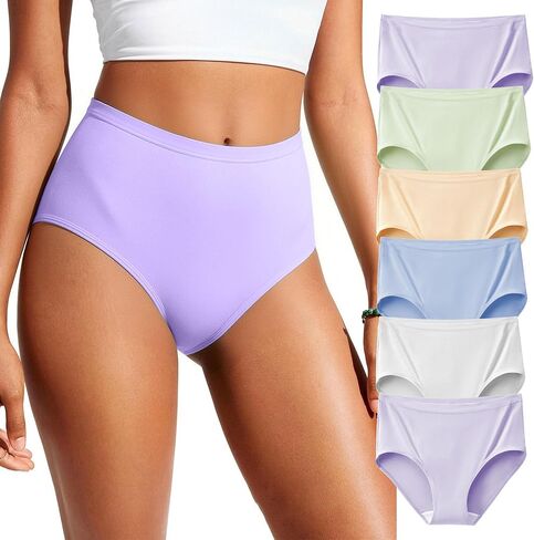 ملابس داخلية قطنية من باتيوا للنساء من OEKO-TEX، سراويل داخلية للسيدات عالية الخصر، تغطية كاملة، سراويل داخلية قابلة للتنفس، 6 قطع in Kuwait