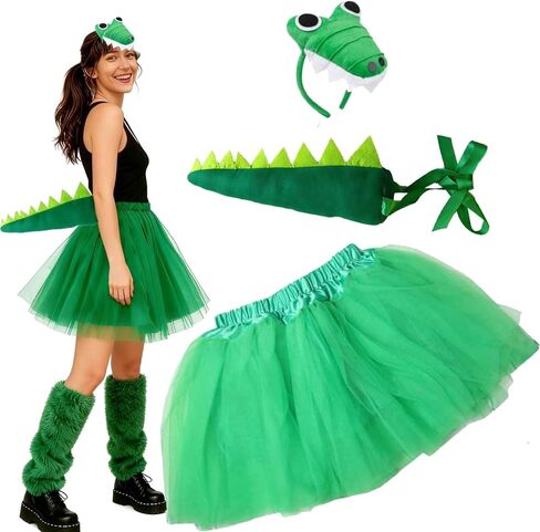 Kirei Sui Crocodile Costume for Women, Cute Alligator Headband, Tail & Tutu for Halloween Party Accessories in Saudi Arabia