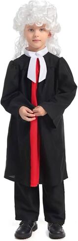 Children's Judge Costume Set, Including Black Robe With A Red Section In The Middle, White Collar, Wig and Pant in Kuwait