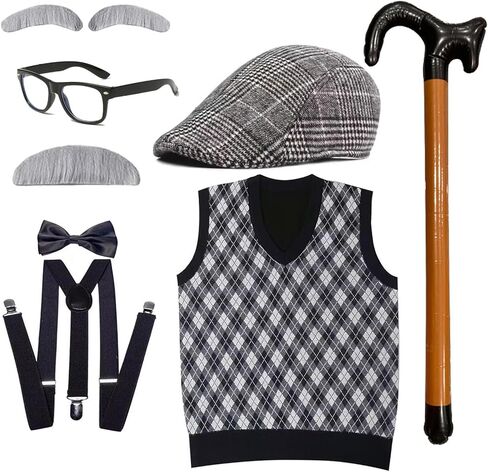 Old Man Costume Set for Kids, 100 Days of School Costume for Boys, Grandpa Cosplay in Saudi Arabia