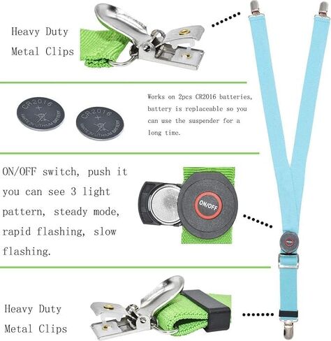 حمالات بمشبك متوهج وشديد التحمل بإضاءة LED للأطفال والأولاد والأطفال (أزرق - مقاس الأطفال) in Kuwait
