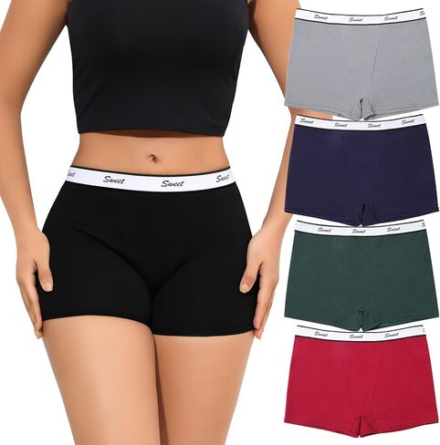 Breathable Cotton Boyshorts Underwear for Women - 4 Pack Low Rise Briefs Soft Comfortable Panties in Saudi Arabia