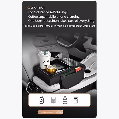 Car Armrest Storage Box, Car Armrest Storage Box with 2 Cup Holders, Center Console Cover with Dual Storage Pockets, Tissue Box Holder, Side Slots, and Wireless Phone Charging (Blcak) in Saudi Arabia