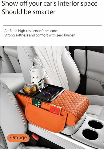 Car Armrest Storage Box, Car Armrest Storage Box with 2 Cup Holders, Center Console Cover with Dual Storage Pockets, Tissue Box Holder, Side Slots, and Wireless Phone Charging (Blcak) in Saudi Arabia