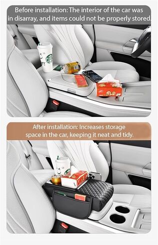 Car Armrest Storage Box, Car Armrest Storage Box with 2 Cup Holders, Center Console Cover with Dual Storage Pockets, Tissue Box Holder, Side Slots, and Wireless Phone Charging (Blcak) in Saudi Arabia