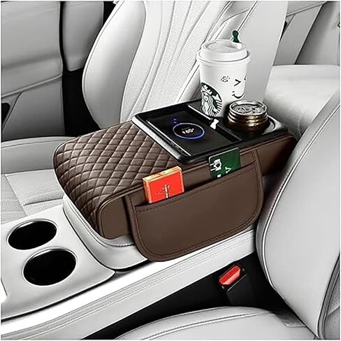 Car Armrest Storage Box, Car Armrest Storage Box with 2 Cup Holders, Center Console Cover with Dual Storage Pockets, Tissue Box Holder, Side Slots, and Wireless Phone Charging (Blcak) in Saudi Arabia