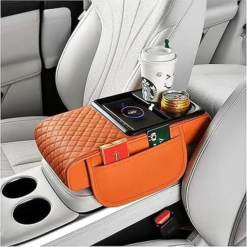 Car Armrest Storage Box, Car Armrest Storage Box with 2 Cup Holders, Center Console Cover with Dual Storage Pockets, Tissue Box Holder, Side Slots, and Wireless Phone Charging (Blcak) in Saudi Arabia