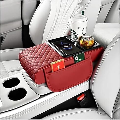 Car Armrest Storage Box, Car Armrest Storage Box with 2 Cup Holders, Center Console Cover with Dual Storage Pockets, Tissue Box Holder, Side Slots, and Wireless Phone Charging (Blcak) in Saudi Arabia
