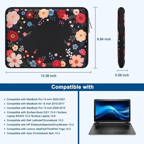 MOSISO Laptop Case 13.3 inch, 13-13.3 inch Laptop Sleeve Bag Compatible with MacBook Air/Pro 13/Pro 14 M5 M4 M3 M2 M1, HP Dell ASUS Lenovo,Neoprene Computer Sleeve Bag with Small Case,Ink Dyed Flowers in Saudi Arabia
