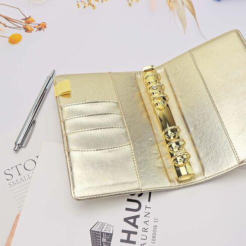 غلاف NatSumeBasics Gold A6 مقاس 5 × 7 بوصات، غطاء قابل لإعادة الملء مكون من 6 حلقات من الجلد الصناعي لمجلة المسافر المخططة (ذهبي) in Saudi Arabia