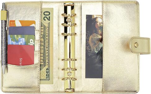 غلاف NatSumeBasics Gold A6 مقاس 5 × 7 بوصات، غطاء قابل لإعادة الملء مكون من 6 حلقات من الجلد الصناعي لمجلة المسافر المخططة (ذهبي) in Saudi Arabia