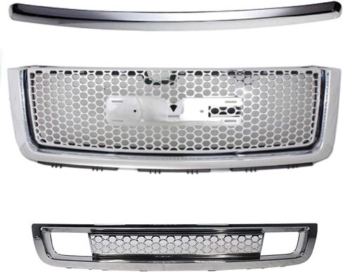 JX RACING Grille Kit Compatible with 2007-2013 GMC Sierra 1500 Denali Chrome Plated Front Hood Molding Trim& Upper & Lower Bumpers Grill Round Hole Mesh ABS Plastic for 10385156 15901589 in Saudi Arabia