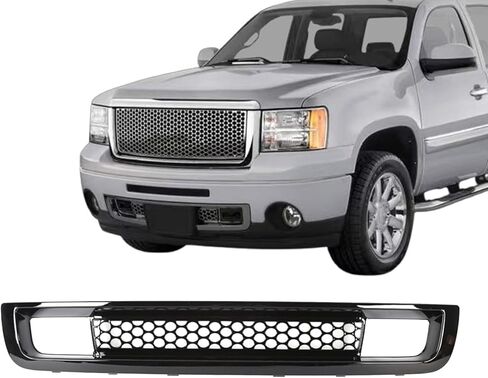 JX RACING Grille Kit متوافق مع 2007-2013 GMC Sierra 1500 Denali مطلي بالكروم غطاء أمامي قولبة ومصدات علوية وسفلية شواء شبكة ثقب مستديرة ABS بلاستيك لـ 10385156 15901589 in Saudi Arabia