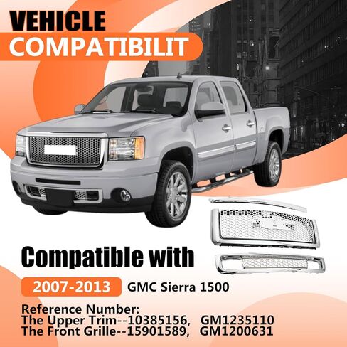 JX RACING Grille Kit Compatible with 2007-2013 GMC Sierra 1500 Denali Chrome Plated Front Hood Molding Trim& Upper & Lower Bumpers Grill Round Hole Mesh ABS Plastic for 10385156 15901589 in Saudi Arabia