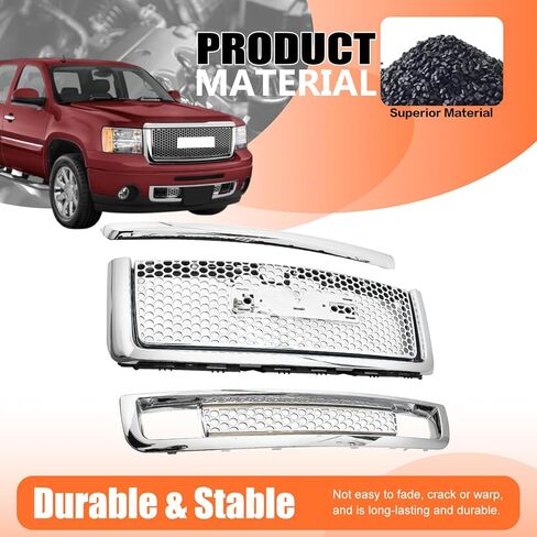 JX RACING Grille Kit Compatible with 2007-2013 GMC Sierra 1500 Denali Chrome Plated Front Hood Molding Trim& Upper & Lower Bumpers Grill Round Hole Mesh ABS Plastic for 10385156 15901589 in Saudi Arabia
