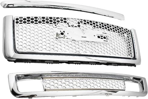 JX RACING Grille Kit Compatible with 2007-2013 GMC Sierra 1500 Denali Chrome Plated Front Hood Molding Trim& Upper & Lower Bumpers Grill Round Hole Mesh ABS Plastic for 10385156 15901589 in Saudi Arabia