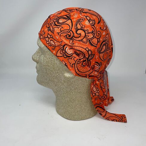 Generic قبعة راكب الدراجة النارية Durag جمجمة كاب خوذة بطانة باندانا برتقالية بيضاء بيزلي ماصة للرطوبة وتنفيس من الألياف الدقيقة ذات ملاءمة جافة قابلة للتمدد in Saudi Arabia