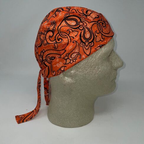 Generic قبعة راكب الدراجة النارية Durag جمجمة كاب خوذة بطانة باندانا برتقالية بيضاء بيزلي ماصة للرطوبة وتنفيس من الألياف الدقيقة ذات ملاءمة جافة قابلة للتمدد in Saudi Arabia