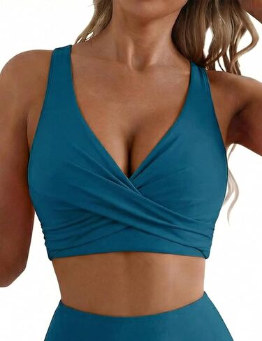 Hilor Women's Push Up Bikini Top Underwire Swimsuits Twist Front Bikini Bathing Suit Tops Sexy V Neck Swim Top Only in Saudi Arabia