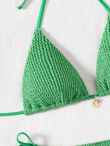 Fanuerg Women's Halter String Thong Bikini Sets Sexy Triangle Top Two Piece Swimsuit Textured Bathing Suit in Saudi Arabia