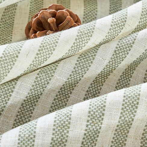 Vangao الكتان مخطط الستائر لغرفة المعيشة غرفة نوم مزرعة موقوتة ضوء تصفية نافذة الستائر المطبوعة الستائر جروميت أعلى 2 لوحات الأخضر W55 × L84 بوصة in Kuwait