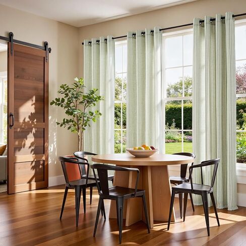 Vangao الكتان مخطط الستائر لغرفة المعيشة غرفة نوم مزرعة موقوتة ضوء تصفية نافذة الستائر المطبوعة الستائر جروميت أعلى 2 لوحات الأخضر W55 × L84 بوصة in Kuwait