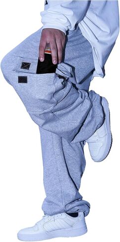 Men's Baggy Sweatpants Casual Workout Street Drawstring Waist Wide Leg Cargo Pants in Saudi Arabia