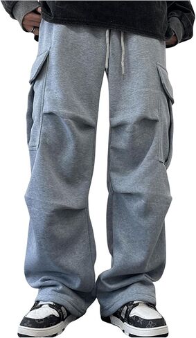 Men's Baggy Sweatpants Casual Workout Street Drawstring Waist Wide Leg Cargo Pants in Saudi Arabia