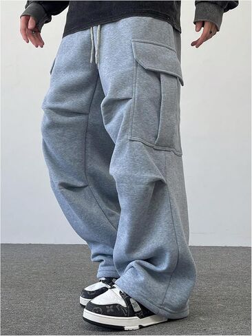 Men's Baggy Sweatpants Casual Workout Street Drawstring Waist Wide Leg Cargo Pants in Saudi Arabia