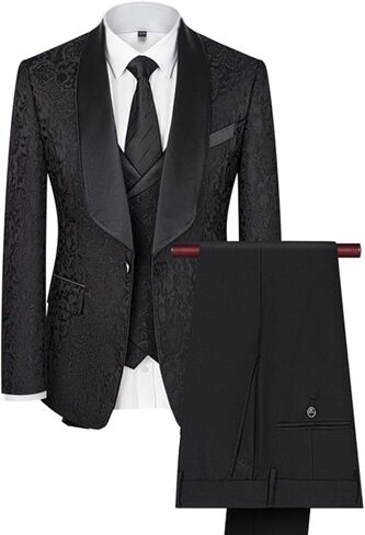 Mens Suits, 3 Piece Tuxedo Jacket Color Matching Jacquard Slim Fit 1 Button Business Casual Wedding Blazer Dress Banquet Host Formal Jacket Men's Clothing,2XL, Green, XX-Large in Saudi Arabia
