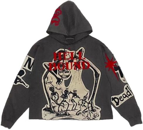 Retro Y2K Hoodie Gothic Explosive Print Skull Fashion Hoodie Men's Harajuku Men's Clothing in Saudi Arabia