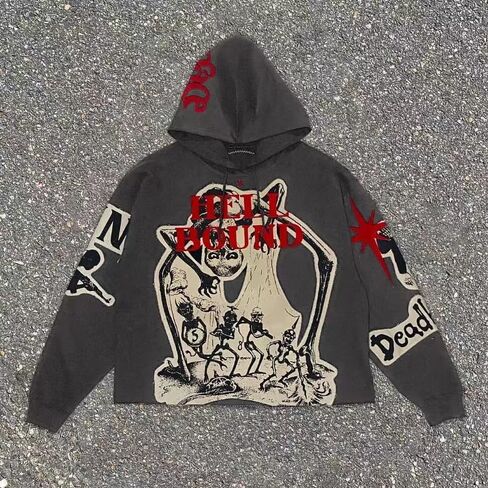 Retro Y2K Hoodie Gothic Explosive Print Skull Fashion Hoodie Men's Harajuku Men's Clothing in Saudi Arabia