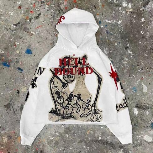 Retro Y2K Hoodie Gothic Explosive Print Skull Fashion Hoodie Men's Harajuku Men's Clothing in Saudi Arabia